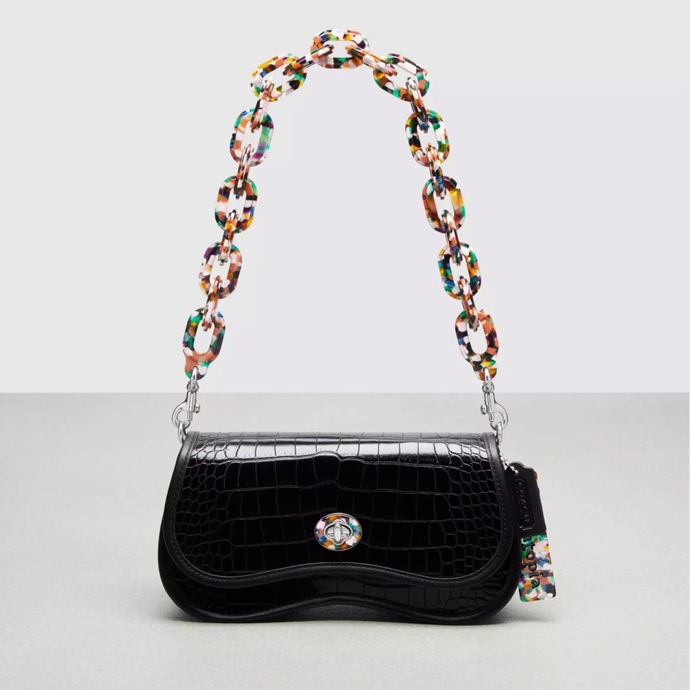Coachtopia Wavy Dinky Bag in Black Croc-Embossed Leather NWOT